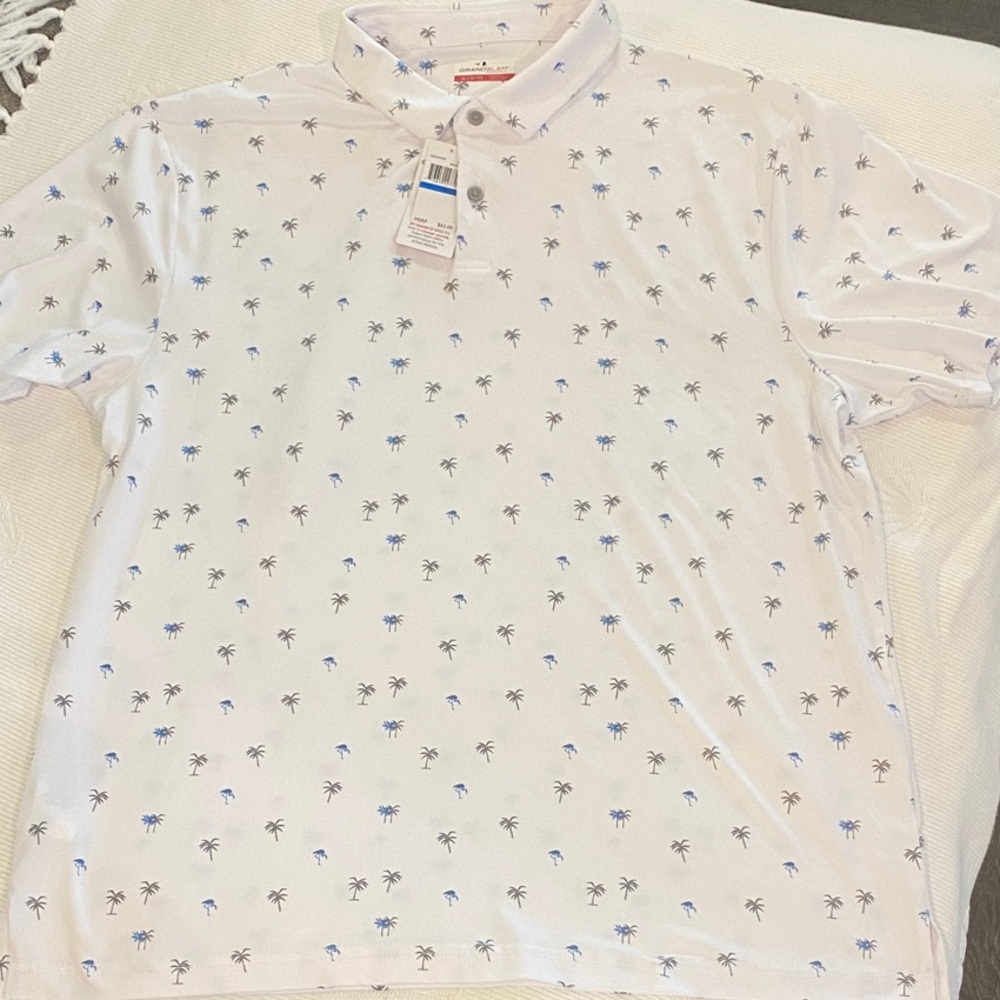 Grand Slam White Polo with Blue Palm Tree Print/flamingoes golf new with tags - Picture 7 of 8